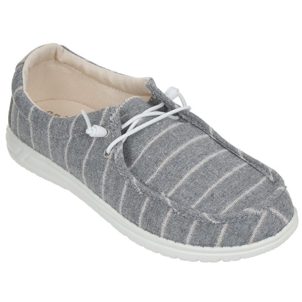CREVO BNWT Women sz 7 striped "kimmy" canvas gray loafer